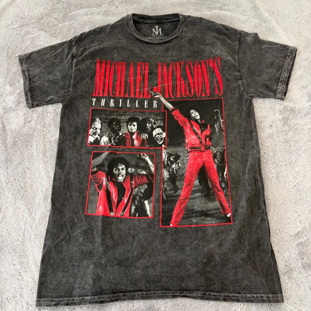 NWOT Michael Jackson Thriller Graphic T-Shirt Acid Wash Charcoal Gray Medium RJ